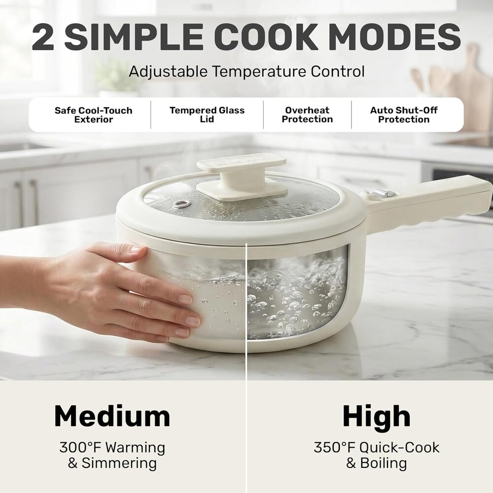 CERAMAX PRO Electric Hot Pot with Lid & Steamer, 1.5L Non Toxic Ceramic Skillet - Picture 6 of 8